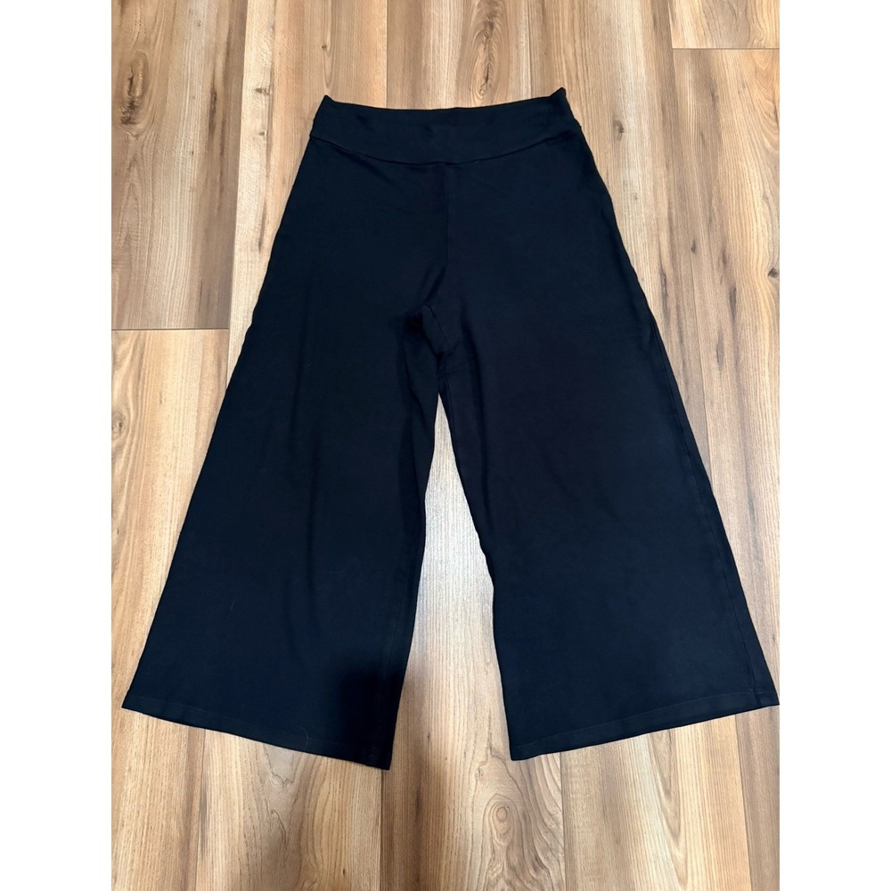 Flax Women's Small Black Capri Pants Wide Leg Stretch Pull On Casual Travel